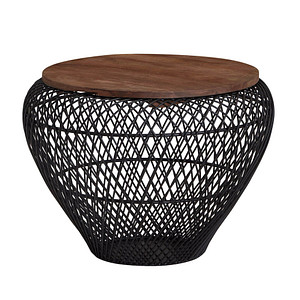 WOHNLING Couchtisch rund Massivholz schwarz 60,0 x 60,0 x 45,0 cm, 1 St.