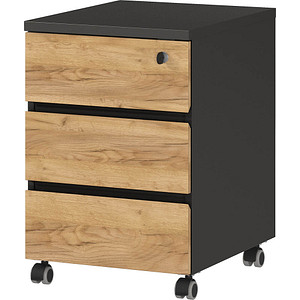 GERMANIA Lissabon Rollcontainer grafit, navarra-eiche 3 Auszüge 40,0 x 50,0 x 60,0 cm
