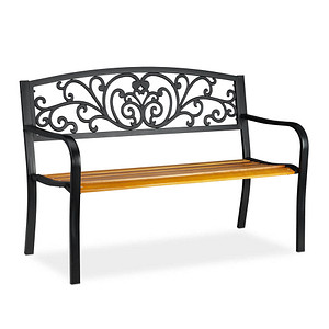 relaxdays Gartenbank 10030990_0 schwarz/braun Metall 127,0 cm