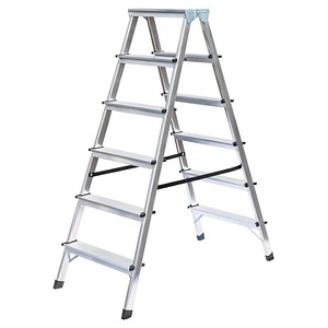 MUNK Stehleiter beidseitig 11166 silber 2x 6 Stufen, H: 129,0 cm