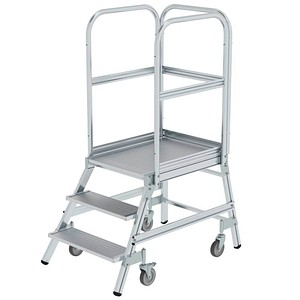 MUNK Podestleiter 50103 fahrbar silber 3 Stufen, H: 172,0 cm