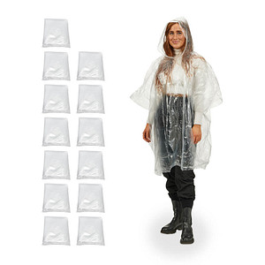 relaxdays unisex Einweg-Regenponcho transparent Einheitsgröße 13 St.