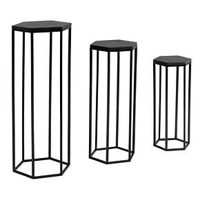 WOHNLING Beistelltische-Set sechseckig Massivholz schwarz, 3 St.