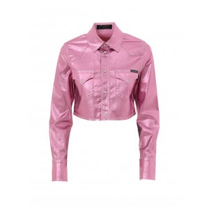 Cropped Shirt in Stretch Lurex Stoff Pink Metal Dolce & Gabbana