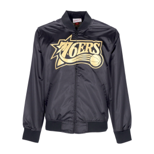 Herren NBA Big Face 4.0 Satinjacke Hardwood Classics Phi76e Schwarz/originale Teamfarben
