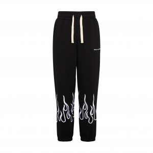 Leichte Herren-Trainingshose, bestickte Flammenhose, Schwarz/WeiB