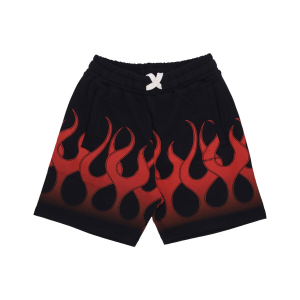 Kurze Trainingshose fur Herren, Flames-Shorts, Schwarz/Rot