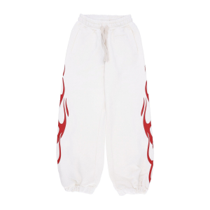 Leichte Trainingshose fur Damen, Flames-Hose, gebrochenes WeiB/Rot