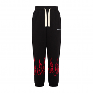 Leichte Trainingshose fur Herren, bestickte Flammenhose, Schwarz/Rot