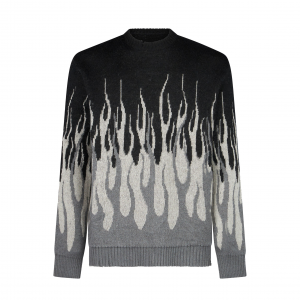 Herren-Pullover mit Jacquard-Flammenmuster, Schwarz/Grau