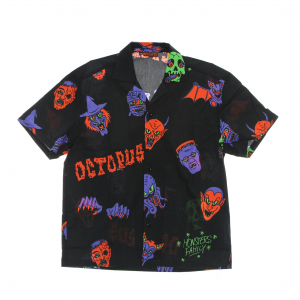 Herren Kurzarmhemd Halloween Monsters Family Shirt Schwarz/Lila