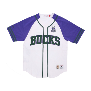 Herren NBA Practice Day Jersey mit Knopfleiste vorne Hardwood Classics Milbuc WeiB