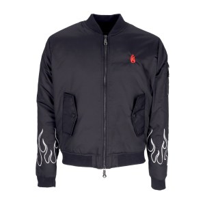 Herren-Bomberjacke mit gesticktem Flammen-Bomber, Schwarz/WeiB