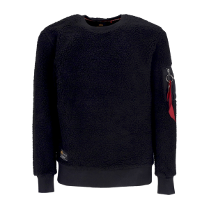 Herren-Sweatshirt mit Rundhalsausschnitt, Teddy-Pullover, Schwarz