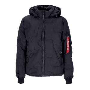 Schwarze Daunenjacke mit Kapuze und Logo fur Herren