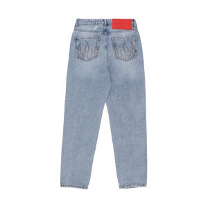 Jeans Man bestickt weiB Logo Denim Destroied Blue Denim