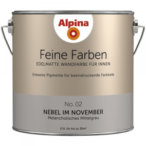 ALPINA FARBEN Wandfarbe »Feine Farben«, edelmatt, 2,5 l für ca. 20-30m² - grau