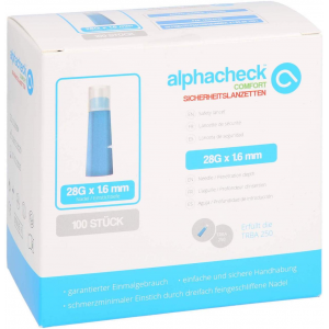 Alphacheck Comfort Sicherheitslanzetten 28 G X 1,6 mm 100 Stück