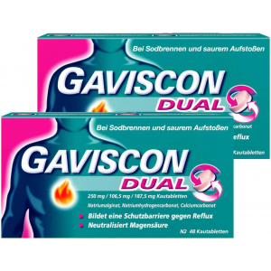 Sparset Gaviscon Dual 250 mg - 106,5 mg - 187,5 mg 2 x 48 Kautabletten