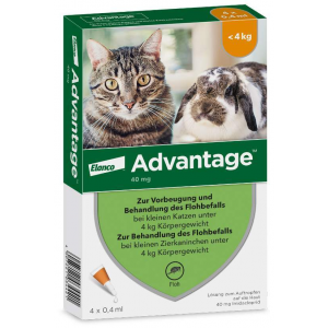 Advantage 40 mg für Katzen und Zierkaninchen bis 4 kg 4 x 0,4 ml Lösung