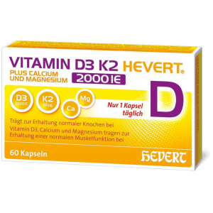 Vitamin D3 K2 Hevert + Calcium und Magnesium 2000IE 60 Kapseln
