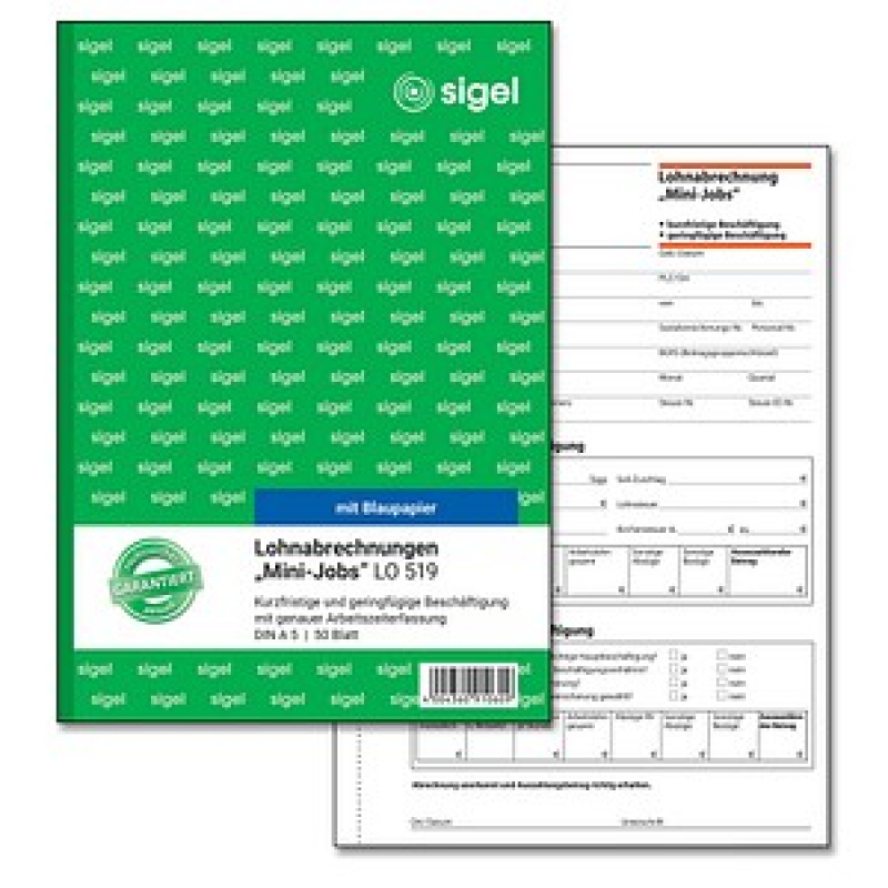 SIGEL Lohnabrechnung für geringfügig/kurzfristig Beschäftigte Formularbuch LO519, 1 St. – Bild 1 von 7
