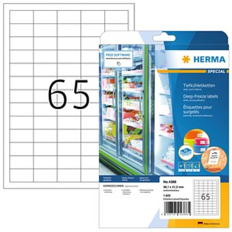HERMA SPECIAL Tiefkühletiketten 4388 weiß 38,1 x 21,2 mm, 25 Blatt – Bild 1 von 6