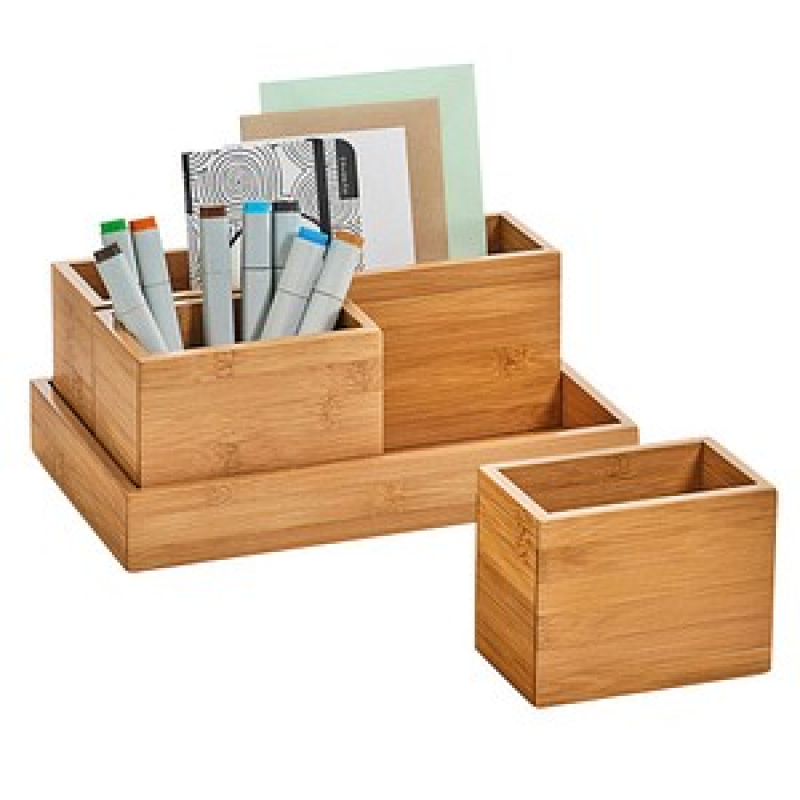 Zeller Schreibtisch-Organizer 4tlg-Set natur Bambus 3 Fächer 28,0 x 17,7 x 11,0 cm – Bild 1 von 7