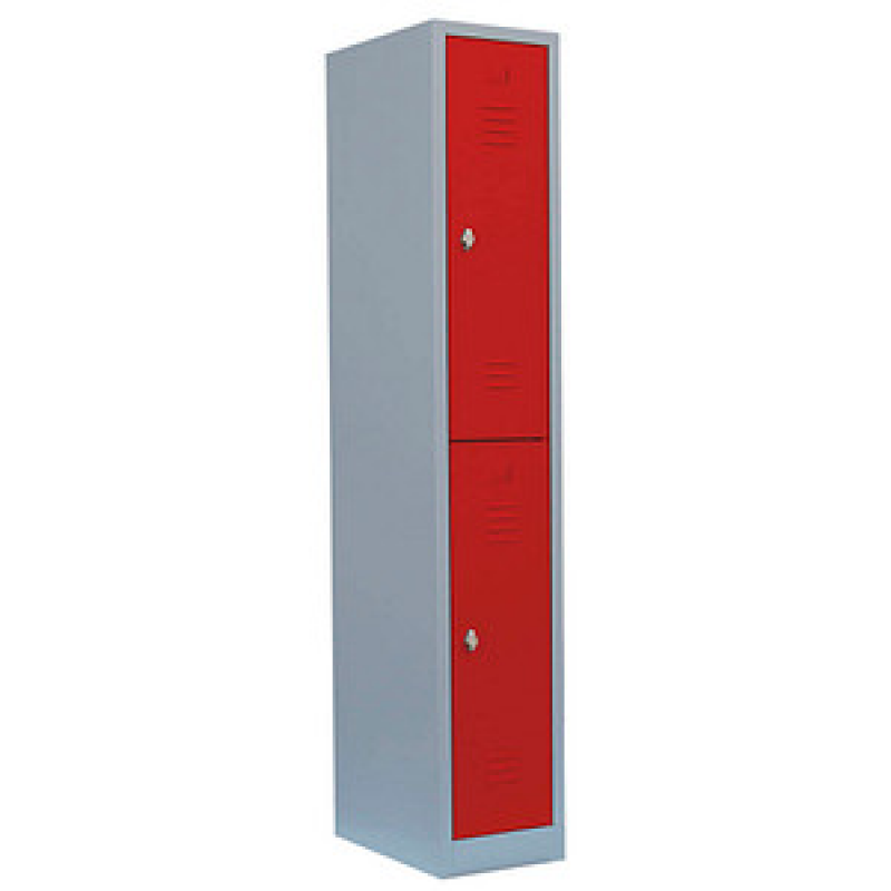 LÜLLMANN Spind feuerrot, lichtgrau 520214, 2 Schließfächer 31,5 x 50,0 x 180,0 cm – Bild 1 von 3