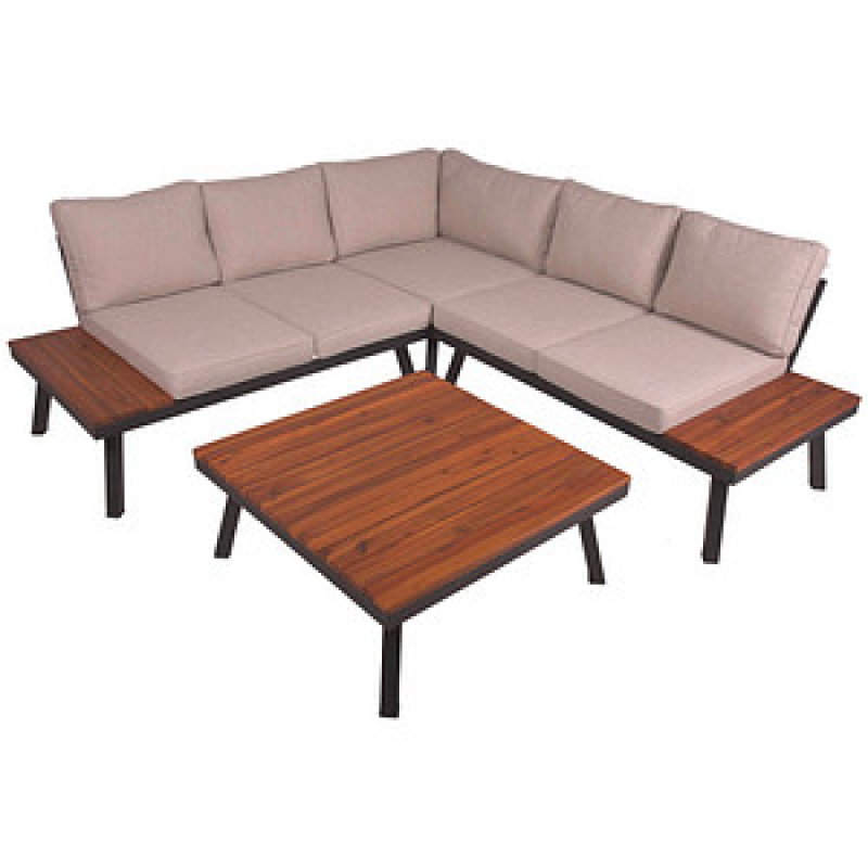 Garden Pleasure Loungegruppe THERESA beige, schwarz Holz, Metall, 15-teilig – Bild 1 von 3