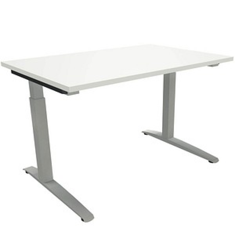 fm Sidney höhenverstellbarer Schreibtisch weiß rechteckig, C-Fuß-Gestell Quadratrohr silber 120,0 x 80,0 cm – Bild 1 von 2