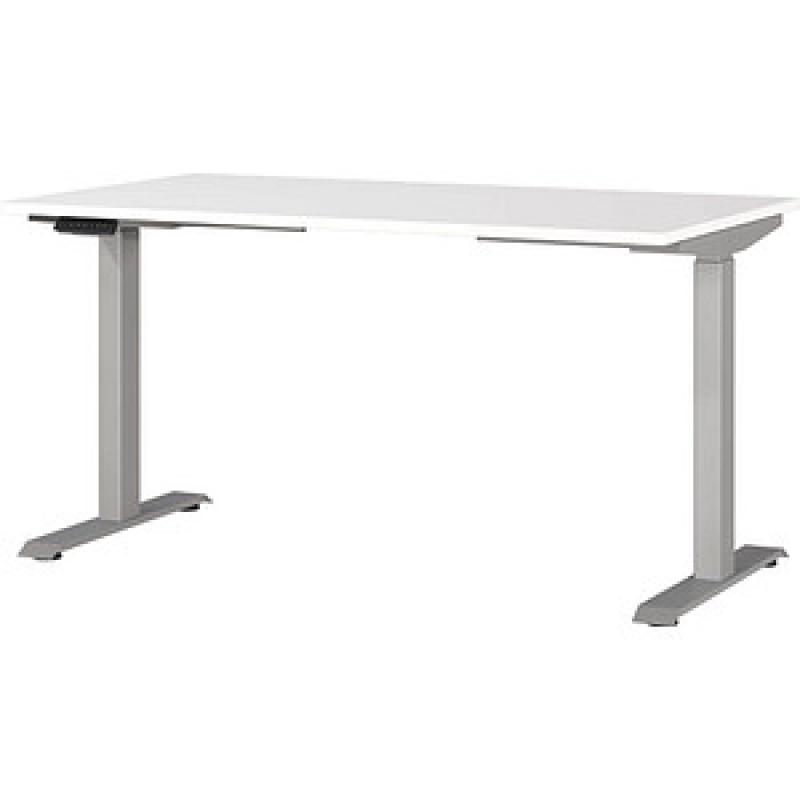 GERMANIA JET höhenverstellbarer Schreibtisch weiß rechteckig, T-Fuß-Gestell silber 140,0 x 80,0 cm – Bild 1 von 5