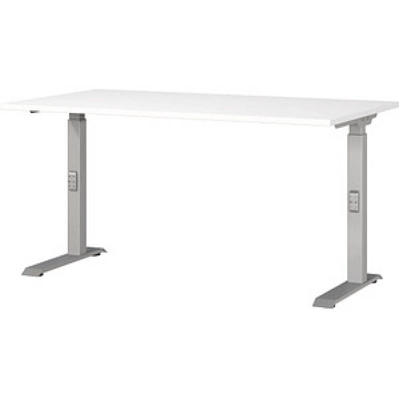 GERMANIA DOWNEY höhenverstellbarer Schreibtisch weiß rechteckig, C-Fuß-Gestell silber 140,0 x 80,0 cm – Bild 1 von 4