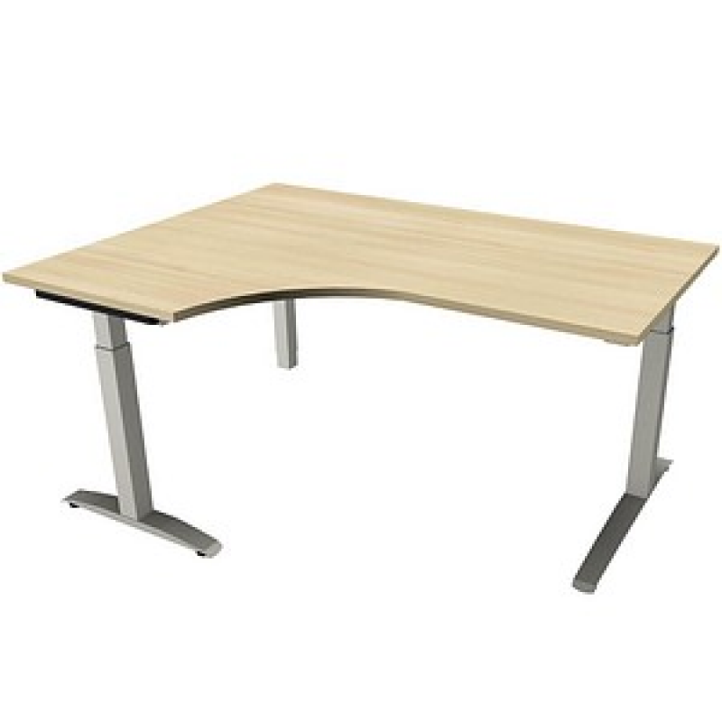fm Sidney höhenverstellbarer Schreibtisch königsahorn Bogenform, C-Fuß-Gestell Quadratrohr silber 160,0 x 80,0 cm – Bild 1 von 2