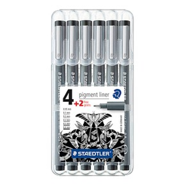 STAEDTLER pigment liner 308 Fineliner schwarz 0,05 + 0,1 + 0,3 + 0,5 + 0,8 mm, 6 St. – Bild 1 von 7