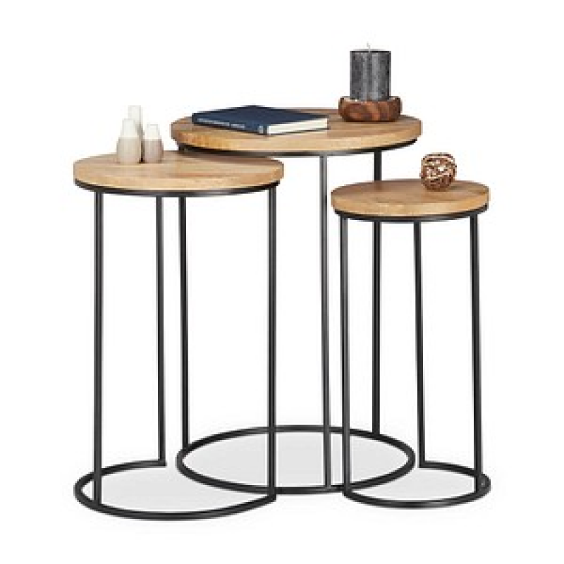 relaxdays Beistelltische-Set rund Holz braun, 3 St. – Bild 1 von 8