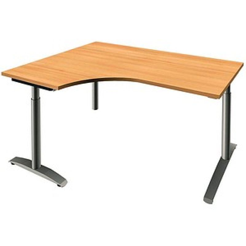fm Sidney höhenverstellbarer Schreibtisch buche Bogenform, C-Fuß-Gestell Rundrohr silber 160,0 x 80,0 cm – Bild 1 von 2