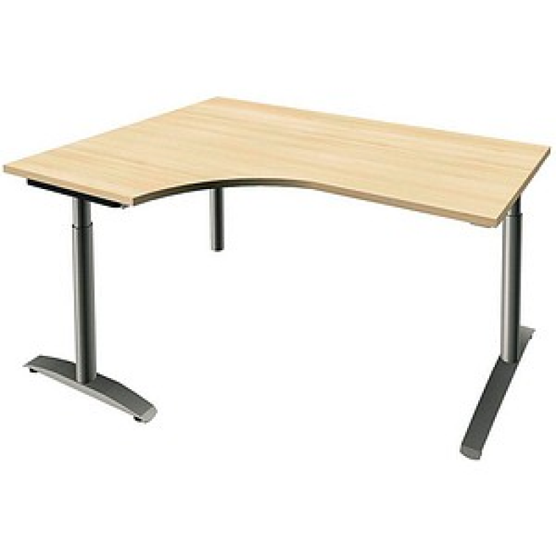 fm Sidney höhenverstellbarer Schreibtisch königsahorn Bogenform, C-Fuß-Gestell Rundrohr silber 160,0 x 80,0 cm – Bild 1 von 2