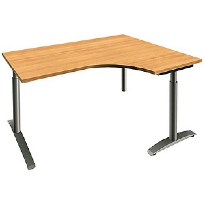 fm Sidney höhenverstellbarer Schreibtisch buche Bogenform, C-Fuß-Gestell Rundrohr silber 160,0 x 80,0 cm – Bild 1 von 2