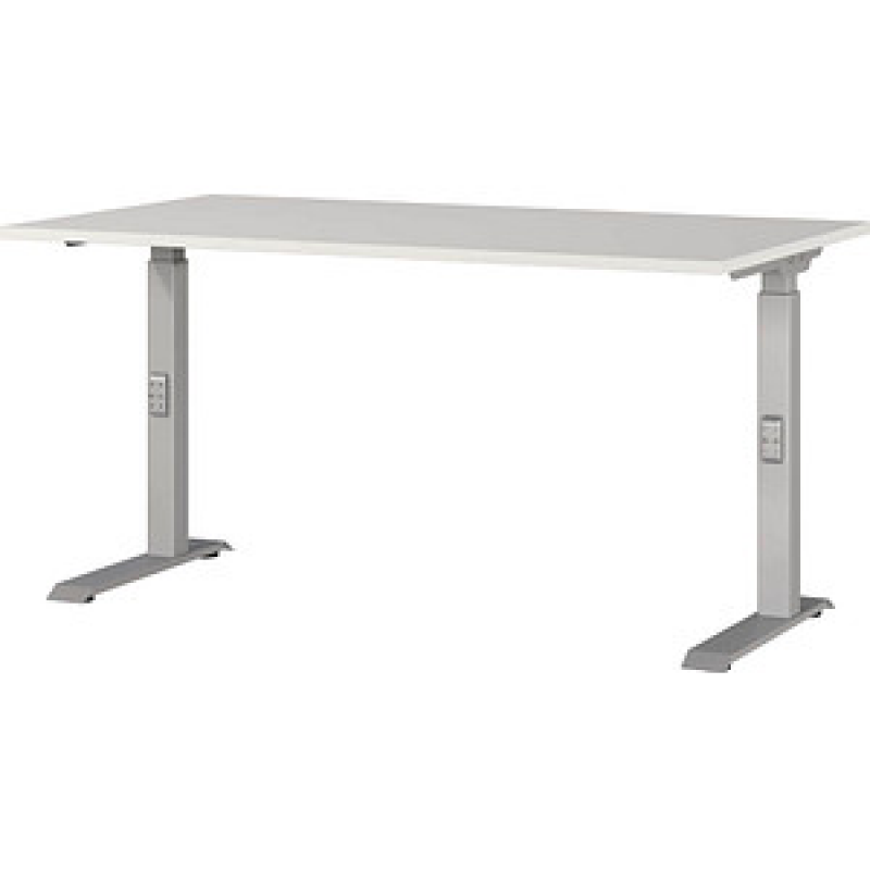 GERMANIA DOWNEY höhenverstellbarer Schreibtisch lichtgrau rechteckig, C-Fuß-Gestell silber 140,0 x 80,0 cm – Bild 1 von 4