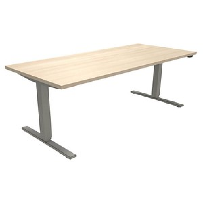 fm fastline elektrisch höhenverstellbarer Schreibtisch akazie rechteckig, T-Fuß-Gestell silber 180,0 x 80,0 cm – Bild 1 von 3
