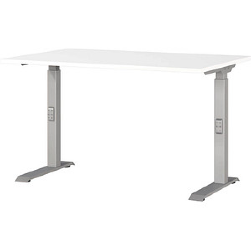 GERMANIA DOWNEY höhenverstellbarer Schreibtisch weiß rechteckig, C-Fuß-Gestell silber 120,0 x 80,0 cm – Bild 1 von 4