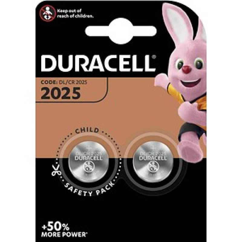 DURACELL Knopfzellen CR2025 Lithium 3,0 V, 2 St.
