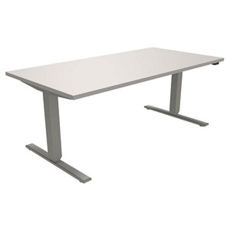 fm fastline elektrisch höhenverstellbarer Schreibtisch lichtgrau rechteckig, T-Fuß-Gestell silber 160,0 x 80,0 cm – Bild 1 von 3