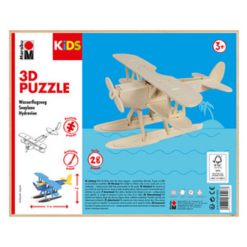 Marabu KiDS Wasserflugzeug 3D-Puzzle, 28 (bemalbar) Teile