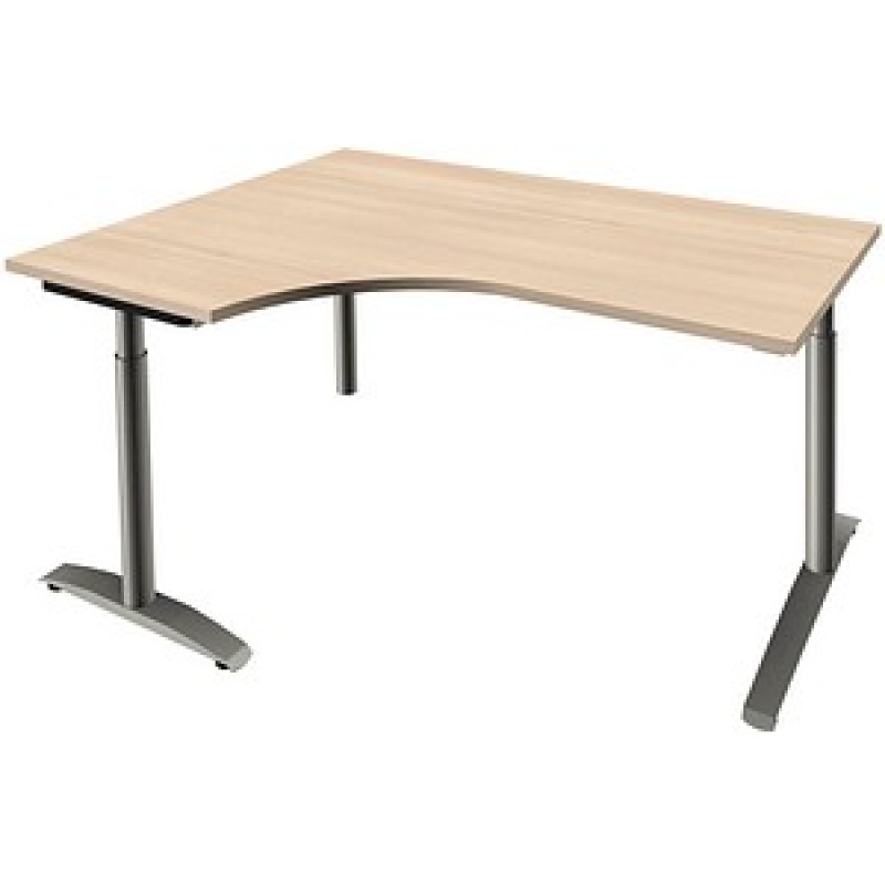 fm Sidney höhenverstellbarer Schreibtisch akazie Bogenform, C-Fuß-Gestell Rundrohr silber 160,0 x 80,0 cm – Bild 1 von 2