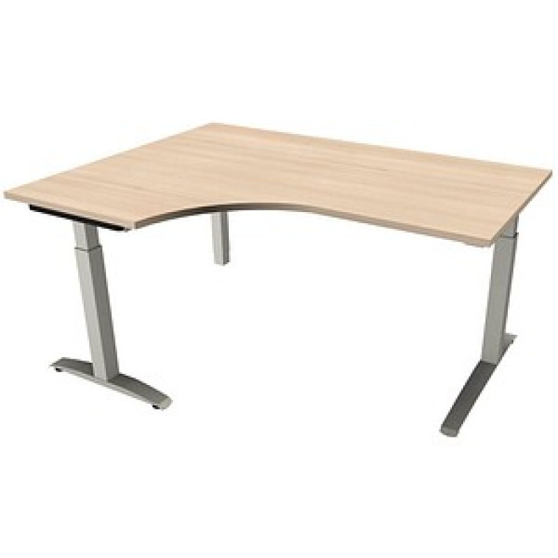 fm Sidney höhenverstellbarer Schreibtisch akazie Bogenform, C-Fuß-Gestell Quadratrohr silber 160,0 x 80,0 cm – Bild 1 von 2