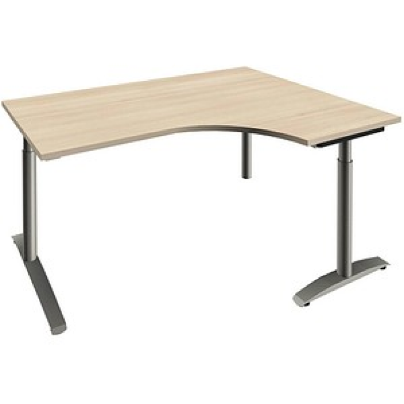 fm Sidney höhenverstellbarer Schreibtisch akazie Bogenform, C-Fuß-Gestell Rundrohr silber 160,0 x 80,0 cm – Bild 1 von 2