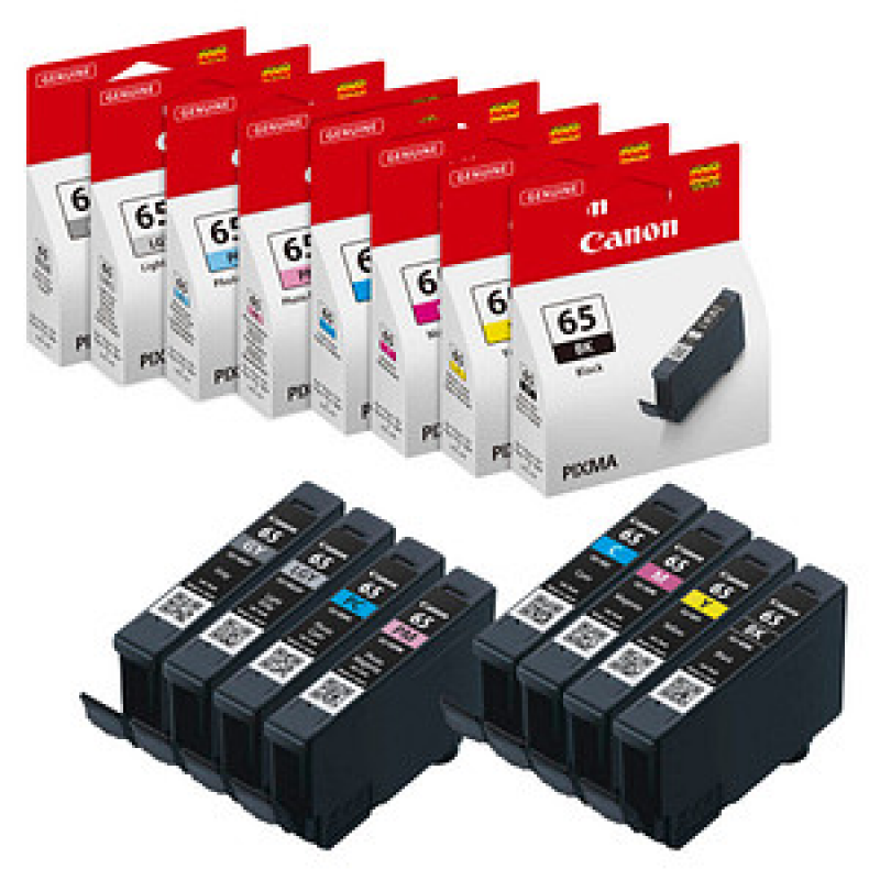 Canon CLI-65BK/C/M/Y/PC/PM/GY/LGY schwarz, cyan, magenta, gelb, Foto cyan, Foto magenta, grau, hellgrau Druckerpatronen, 8er-Set – Bild 1 von 11