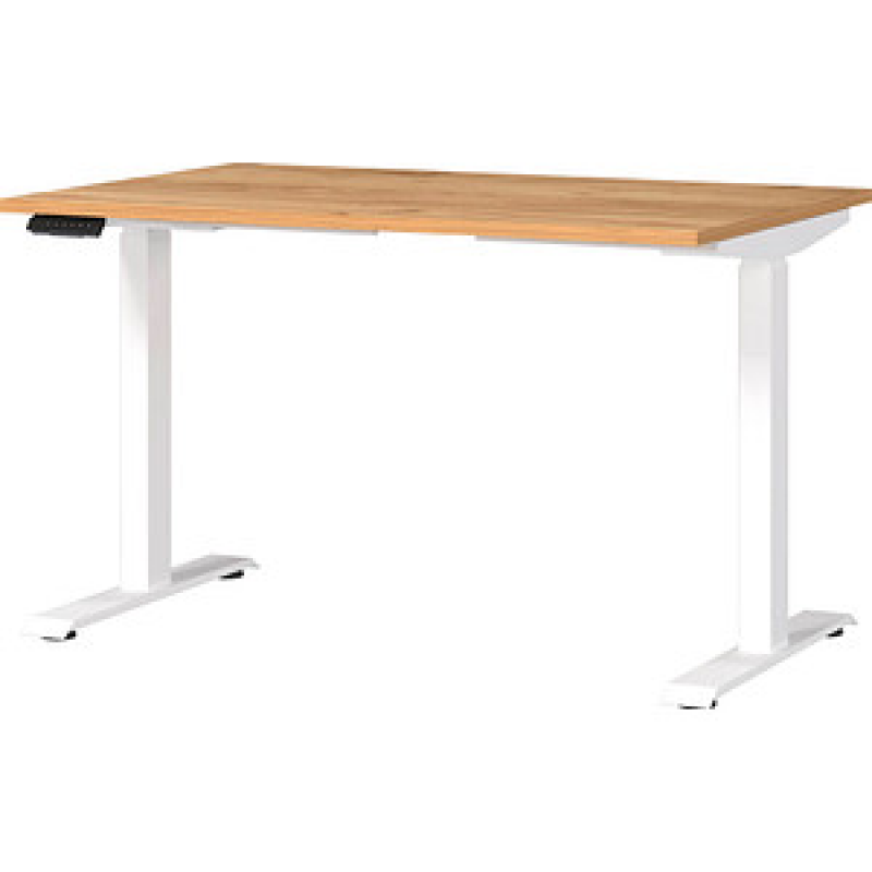 GERMANIA JET höhenverstellbarer Schreibtisch navarra-eiche rechteckig, T-Fuß-Gestell weiß 120,0 x 80,0 cm – Bild 1 von 6